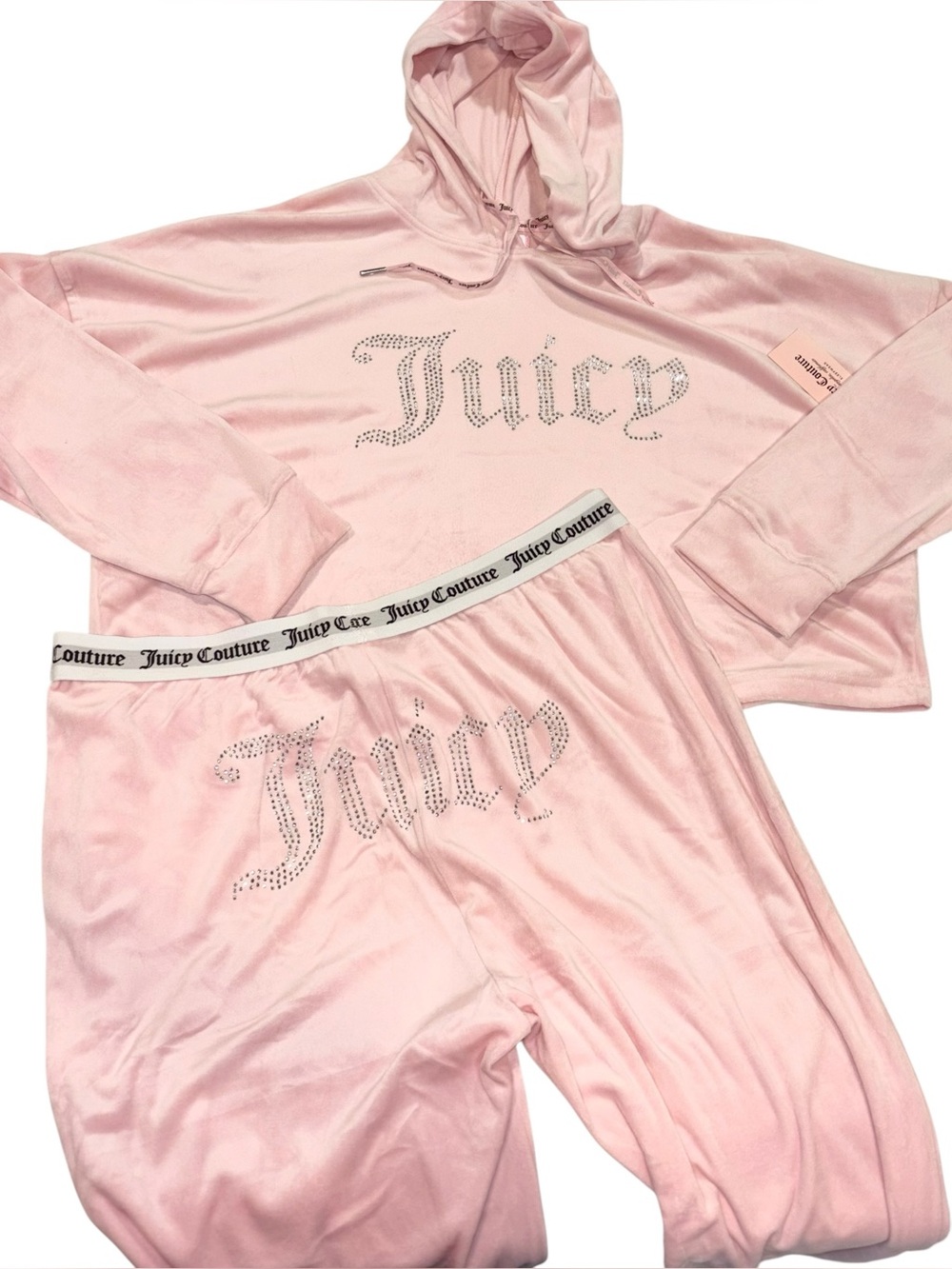 NWT Juicy Couture Velour Sleepwear Lola Pink Rhinestone Logo 2-Pc Lounge Set XL